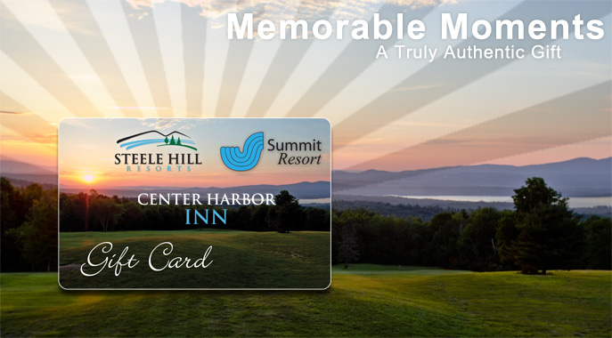 A giftcard for Steele Hill and The Summit Resort displayed infront of the view