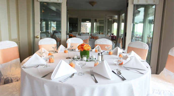 A table setting for a wedding dinner at the Hilltop Restaurant