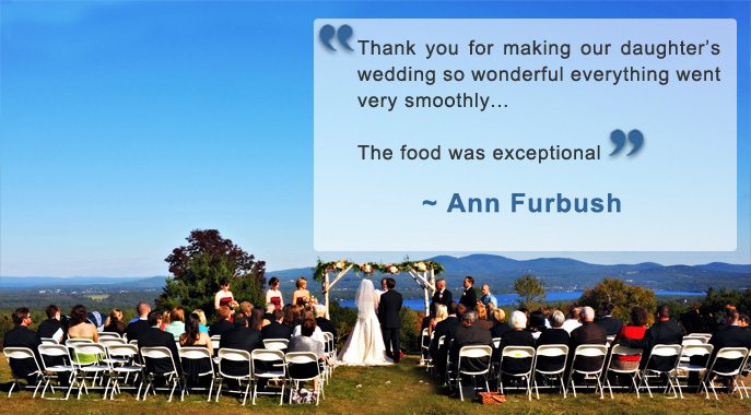 A wedding ceremony overlooking Lake Winnisquam with a testimonial quote